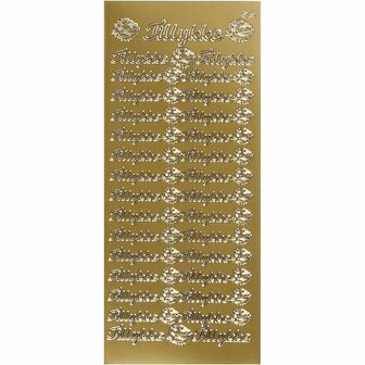 Stickers Goud - Gouden Tillykke Stickers - Zelfklevende Feestelijke Stickervellen - DIY Decoratie - Scrapbooking &amp; Versiering - 10x23 cm