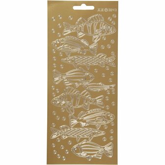 Stickers Goud - Vissen Stickers - Gouden Zelfklevende Stickervellen - Decoratieve Plakstickers - DIY Knutselen - Kaarten Maken &amp; Scrapbooking - 10x23 cm