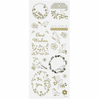 Stickers Goud - Vogels Stickers - Gouden Plakstickers - Zelfklevende Foliestickers - DIY Decoratie - Kaarten Maken - Scrapbooking - 10x24 cm
