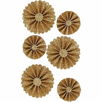 Stickers Rosettes - Gouden Glitter Stickers - Zelfklevende Plakstickers Met Rozetten - DIY Decoratie - Scrapbooking &amp; Feestelijke Versiering - 6 Stuks