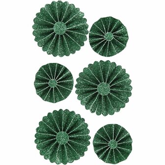 Stickers Rosettes - Groene Glitter Stickers - Zelfklevende Rozetten Stickervellen - DIY Knutselen - Decoratie Voor Scrapbooking &amp; Hobby - 6 Stuks