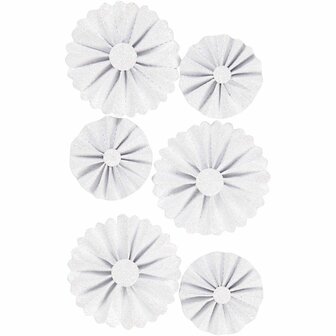 Stickers Rosettes - Witte Glitter Stickers - Zelfklevende Plakstickers - DIY Versiering Voor Kaarten Maken &amp; Scrapbooking - 6 Stuks