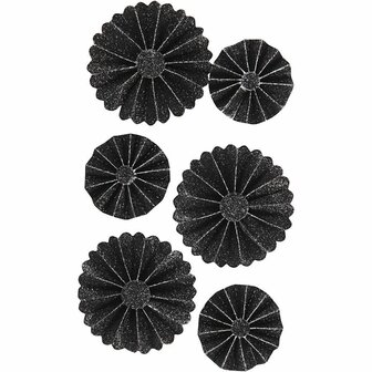 Stickers Rosettes - Zwarte Glitter Stickers - Zelfklevende Stickervellen Met Rozetten - DIY Decoratie - Hobby &amp; Scrapbooking - 6 Stuks