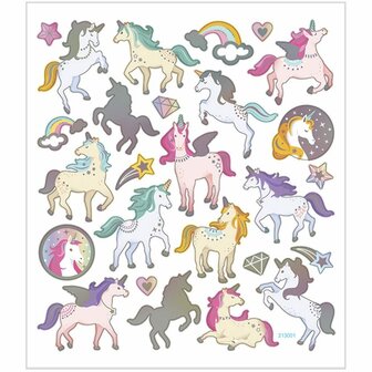 Stickers Unicorn - Magische Unicorn Stickers - Zelfklevende Glitter Stickervellen - DIY Decoratie Voor Scrapbooking &amp; Hobbyprojecten - 15x16,5 cm