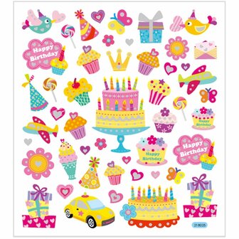 Stickers Verjaardag - Feestelijke Stickers - Zelfklevende Plakstickers - DIY Kaarten Maken - Kinderfeest Decoratie - Cadeauversiering - Feest Stickers - 15x16,5 cm - 1 Vel