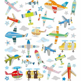 Vliegtuig Stickers - Helikopters, Wolkjes, Raket, Sterren - Kleurrijke Stickerset - 1 Vel met 30+ Stickers - Perfect voor Kinderprojecten, Schooldecoratie en DIY