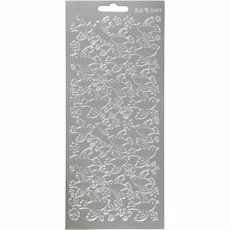 Stickers Zilver - Duiven Stickers - Zelfklevende Feestelijke Stickervellen - DIY Decoratie Voor Huwelijk &amp; Scrapbooking - 10x23 cm