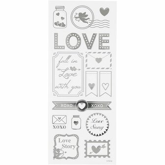 Stickers Zilver - Love Stickervel - Zelfklevende Stickers Met Romantisch Thema - DIY Valentijn &amp; Kaarten Maken - 10x24 cm