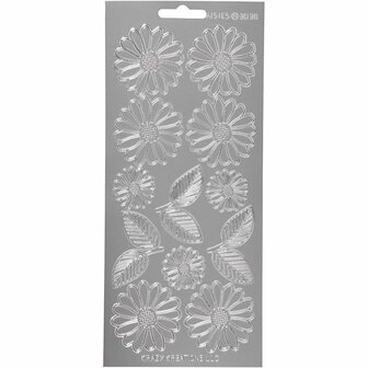 Stickers Zilver - Margrieten Stickers - Zelfklevende Bloemen Stickervellen - DIY Botanische Decoratie &amp; Scrapbooking - 10x23 cm