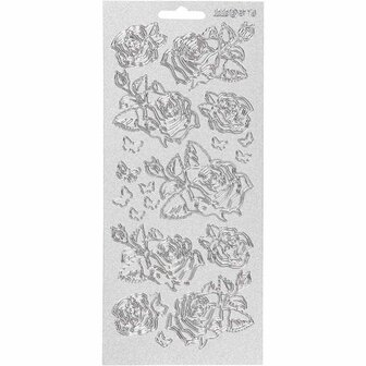Stickers Zilver - Rozen Stickers - Romantische Zelfklevende Bloemen Stickervellen - DIY Feestelijke Decoratie &amp; Scrapbooking - 10x23 cm