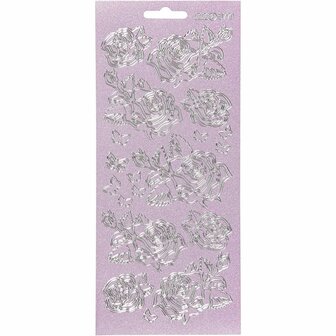 Stickers Zilver - Rozen Stickervel - Zelfklevende Plakstickers Met Bloemen Thema - DIY Valentijn &amp; Kaarten Maken - 10x23 cm