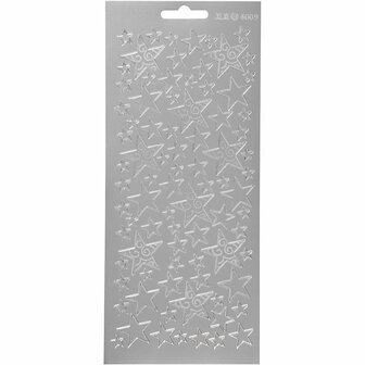 Stickers Zilver - Sterren Stickervel - DIY Decoratieve Stickers Voor Feestelijke Versiering &amp; Kaarten Maken - 10x23 cm