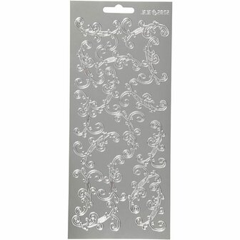 Stickers Zilver - Swirl Stickers - Elegante Zelfklevende Stickervellen - DIY Kaarten Maken &amp; Scrapbooking Decoratie - 10x23 cm