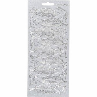 Stickers Zilver - Veren Stickervel - Zelfklevende Stickers Voor Hobby &amp; Knutselen - DIY Kaarten Maken &amp; Scrapbooking - 10x23 cm