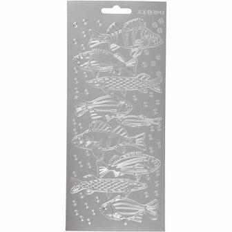 Stickers Zilver - Vissen Stickervel - Maritieme Zelfklevende Stickers - DIY Kaarten Maken &amp; Scrapbooking - 10x23 cm