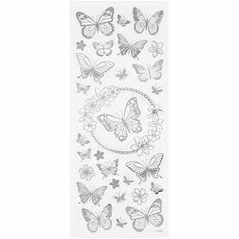 Stickers Zilver - Vlinders Stickervel - Zelfklevende Plakstickers Met Vlindermotief - DIY Scrapbooking &amp; Feestelijke Decoratie - 10x24 cm