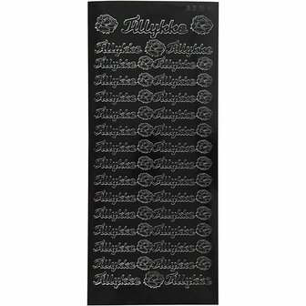 Stickers Zwart - Tillykke Stickervel - Zelfklevende Feestelijke Stickers - DIY Decoratie Voor Verjaardag, Huwelijk &amp; Scrapbooking - 10x23 cm