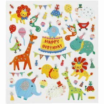 Stickers Verjaardag Feestje Dieren - Dieren Stickervel - Zelfklevende Stickers Voor Kinderfeestjes, DIY Knutselen &amp; Decoratie - 15x16,5 cm - 1 Vel