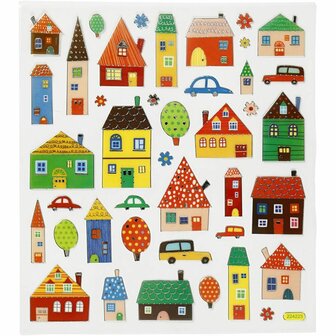 Stickers Stadsleven - Stad &amp; Auto Stickers - Zelfklevende Thema Stickervellen - DIY Knutselen - Voertuigen &amp; Hobbydecoratie - 15x16,5 cm