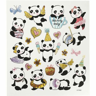 Stickers Pandas - Stickervel Met Panda Thema - Zelfklevende Stickers Voor Knutselprojecten, DIY Decoratie &amp; Scrapbooking - 15x16,5 cm - 1 Vel
