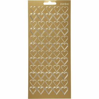 Stickers, goud, harten, 10x23 cm, 1 vel