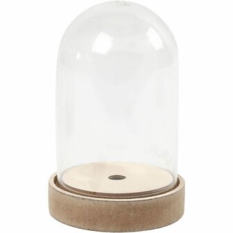 Decoratieve stolp met houten voet - Transparante display voor DIY decoraties - MDF topplaat met optie voor licht - Hoogte 12,5 cm, diameter 8 cm