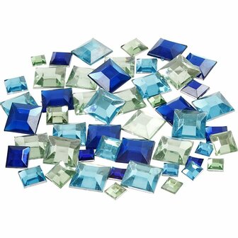 Strasstenen - Blauw/Groen Harmonie - Vierkante Facet Strasstenen Mix - DIY Strass Voor Sieraden Maken - 6+9+12 mm - 360 Stuks