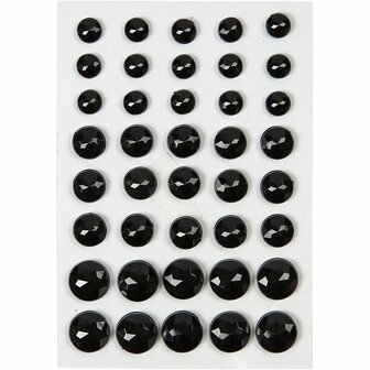 Strasstenen, zwart, afm 6+8+10 mm, 40 stuk/ 1 doos