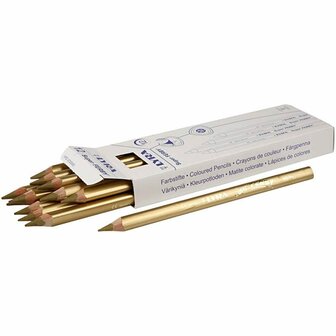 Super Ferby Kleurpotloden - Goud Premium Kleurpotloden - Voor School &amp; Hobbygebruik - DIY Tekenen &amp; Schrijven - Ergonomische Grip - &Oslash; 6,25 mm - Lengte: 18 cm - Set van 12 Stuks