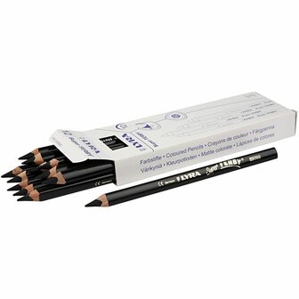 Super Ferby 1 Kleurpotloden - Zwart - Extra Dikke Vulling - Ergonomische Potloden - Schrijf- en Tekengerei - Schoolartikelen - Lengte 18 cm - Vulling 6,25 mm - Set van 12 Stuks - Inhoud 1 Doos