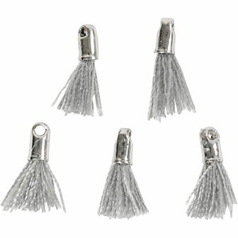 Tassel, grijs, L: 10 mm, gatgrootte 1 mm, 5 stuk/ 1 doos