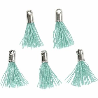 Tassel, groen, L: 10 mm, gatgrootte 1 mm, 5 stuk