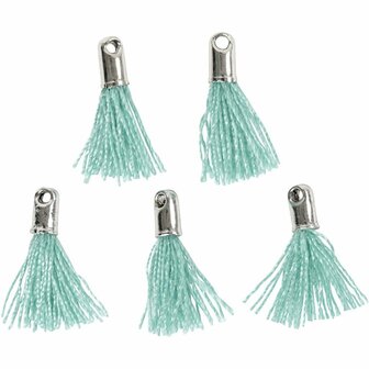 Tassel, groen, L: 10 mm, gatgrootte 1 mm, 5 stuk/ 1 doos