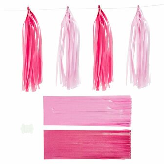 Tassels, roze, lichtrood, afm 12x35 cm, 12 stuk/ 1 doos