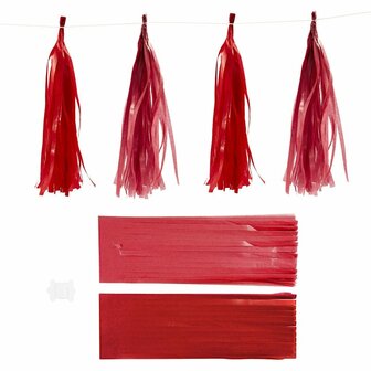 Tassels, wijnrood/rood, afm 12x35 cm, 14 gr, 12 stuk/ 1 doos