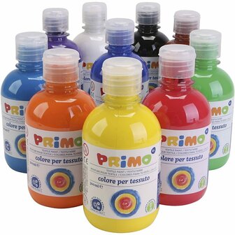 Textielverf Verschillende Kleuren &ndash; Kledingverf &ndash; Textiel Kleurstof &ndash; Stoffenverf &ndash; Kindvriendelijke Huidveilige Textielverf - Kledingverf - Verf Voor Kleding - PRIMO - 10 x 300 ml