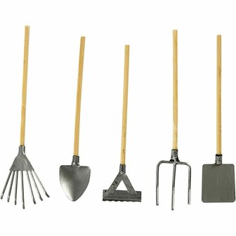 Tuingereedschap - Mini Tuingereedschap - Hobby Tuinset - Kleine Schep, Hark, Vork - Decoratieve Tuinaccessoires - Metaal En Hout - Miniatuur Gereedschap - Lengte 11 cm - Set van 5 Stuks