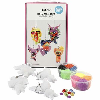 Ugly Monsters Knutselset - DIY Foam Clay Monster Maken - Creatieve Kinderknutselset - Interactief en Leerzaam - Complete Set met Zelfhardende Klei en Versiermaterialen - 1 Set