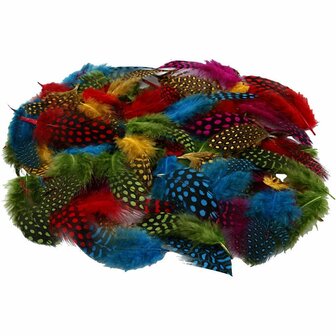 Parelhoenveren Bruin-Wit - Decoratieve Bruine Veren - Knutselveren - Hobby Veren - Knutselveren - Sierveren - 100 Stuks