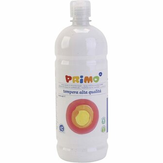 Wit Matt - PRIMO Verf - 1000 ml - Waterbasis Verf met Goede Kleurdiepte - Verdunbaar met Water - Geschikt voor Papier, Karton, Hout en Decor - Mengbaar met Lijmvernis voor Betere Hechting - Zijdeglans