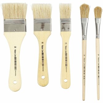 Vernis Kwasten - DIY Kwasten Set - Platte Kwasten Voor Vernis - Diverse Maten (13+16+25+35+50 mm) - Lengte 18,5-21,5 cm - Geschikt Voor Hobby En Kunst - Set van 10 Stuks