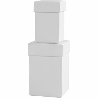 Vierkante Kartonnen Dozen - Witte Opbergdoos - DIY Verpakking - Creatief Knutselmateriaal - Hobbydozen Decoreren - Geschenkdozen - Organizer - H: 7+9 cm - 4,5+6 cm - Set van 2