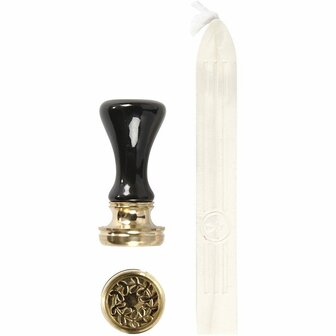 Zegelset Parelmoer - Luxe Lakzegel Set met Lauwerkrans Motief - Inclusief Handvat &amp; Rode Zegelwas - Perfect voor Kaarten, Uitnodigingen &amp; DIY Versiering - 17 mm