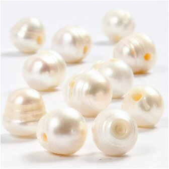 Zoetwater Parels - Parelmoer Kralen - Natuurlijke Sieraden Parels - DIY Juwelen, Knutselen &amp; Accessoires - 9-11 mm Groot - 2 mm Gat - Set van 10 Stuks