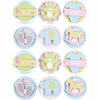3D Baby Stickers - Zelfklevende Stickers - Gelaagde Stickers - Baby Plakplaatjes - Creatieve Stickers - Knutselstickers - Scrapbooking - Babyshower Decoratie - 35mm - 1 Vel