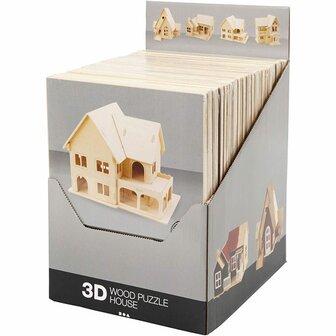 3D Houten Constructie Set - Triplex - Zelfbouw Houten Puzzel - DIY 3D Puzzels Van Hout - Set Met 24 Stuks - 4 Verschillende Designs