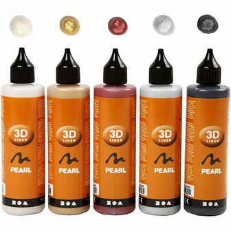 3D Liner - 3D Verf - 3D Paint - 3D Schilderen - Textuurschilderen - Reli&euml;f Schilderen - Metallic Kleuren - Karton, Stof, Metaal, Papier, Steen - 100ml - 5 stuks