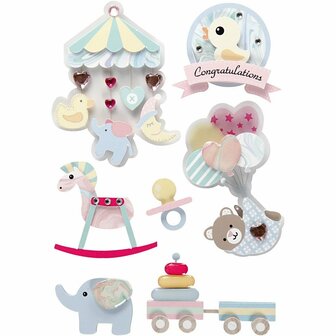3D Baby Stickers - Zelfklevende 3D Stickers - Baby Thema Stickers - Gelaagde Foam Stickers - Dikke Knutselstickers Voor Scrapbooking &amp; Kaarten Maken - Dikte 7mm - Set Van 8 Stuks