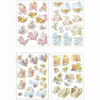 3D Vellen - Uitdrukvellen - Kaarten Maken - Baby Geboorte Vellen - DIY Knipvellen - Creatieve Hobbyvellen - Scrapbooking Vellen - Papier Vellen - Set van 4 Vellen - Diverse Designs