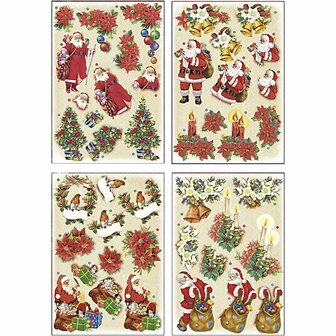 3D Vellen - Kerst Knipvellen - DIY Hobby Vellen - Kerst Uitdrukvellen - Scrapbooking Vellen - Kaarten Maken - Multicolor Papier - Glitterlak Vellen - Set van 4 Vellen - 21x30 cm